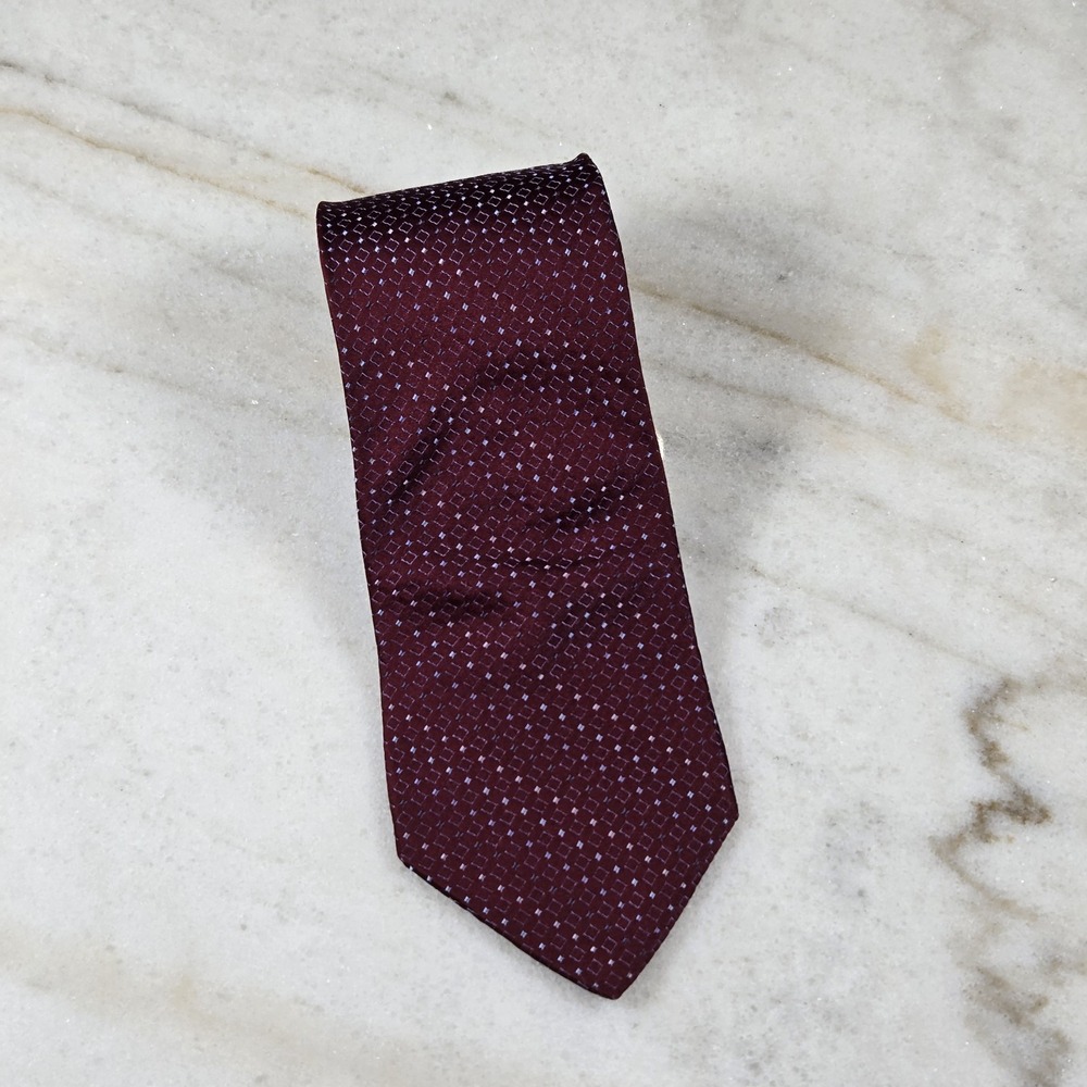 Perry Ellis Portfolio Silk Tie Burgundy‎ Red Blue Geometric Diamond Neat Pattern